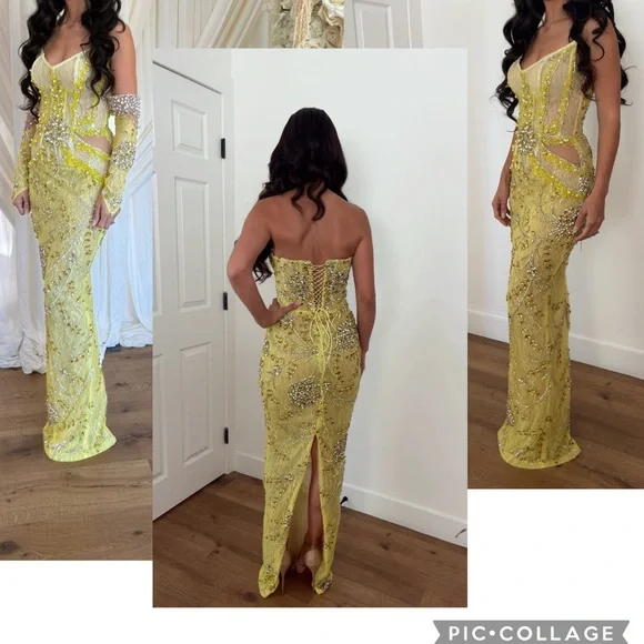 Strapless Yellow Embellished Dress Tabja - Picture 3 of 11